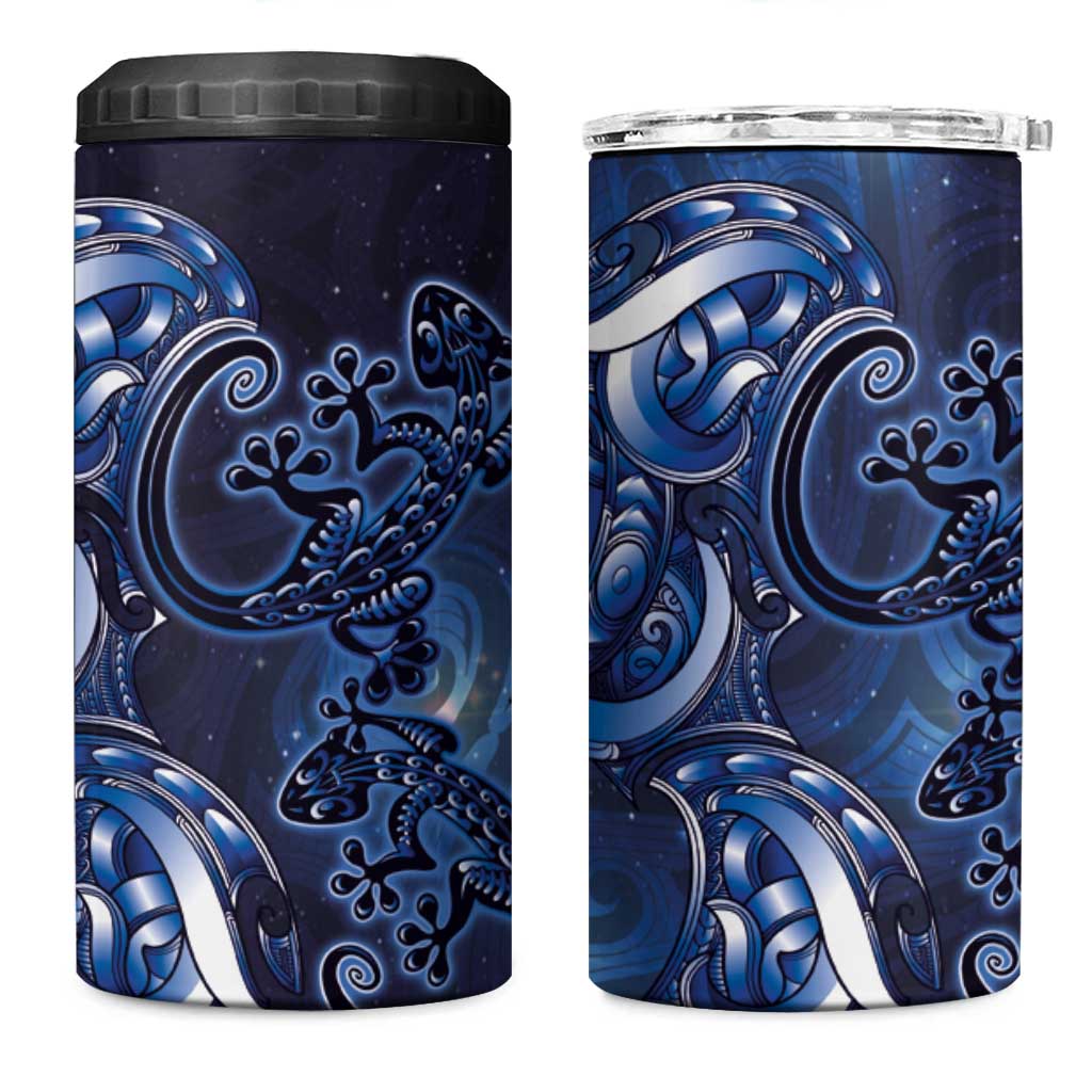 New Zealand Gecko Maori Art Tattoo 4 in 1 Can Cooler Tumbler Matariki Mode LT03 One Size: 16 oz Blue - Polynesian Pride