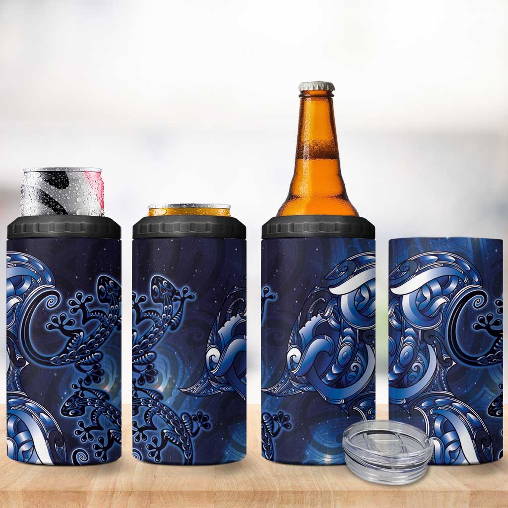 New Zealand Gecko Maori Art Tattoo 4 in 1 Can Cooler Tumbler Matariki Mode LT03 - Polynesian Pride