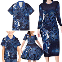 New Zealand Gecko Maori Art Tattoo Family Matching Long Sleeve Bodycon Dress and Hawaiian Shirt Matariki Mode LT03 - Polynesian Pride