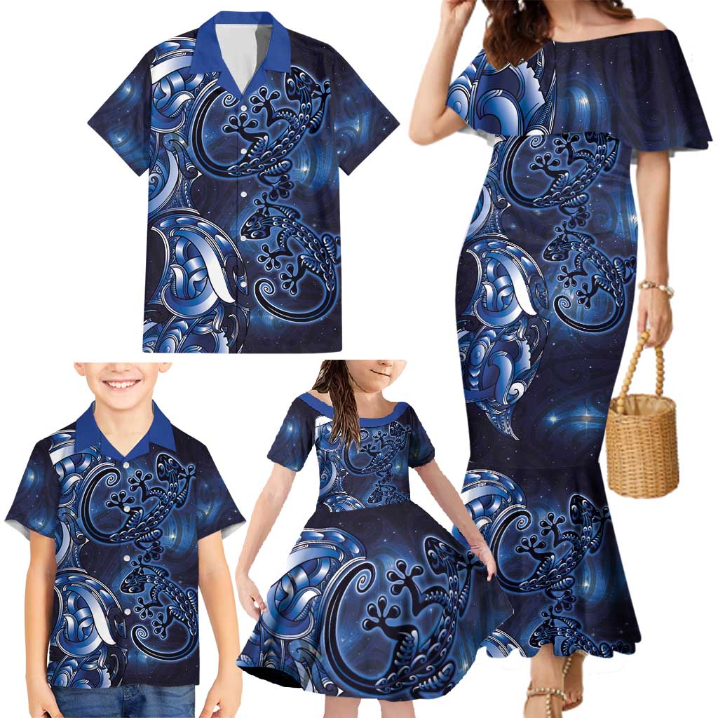 New Zealand Gecko Maori Art Tattoo Family Matching Mermaid Dress and Hawaiian Shirt Matariki Mode LT03 - Polynesian Pride