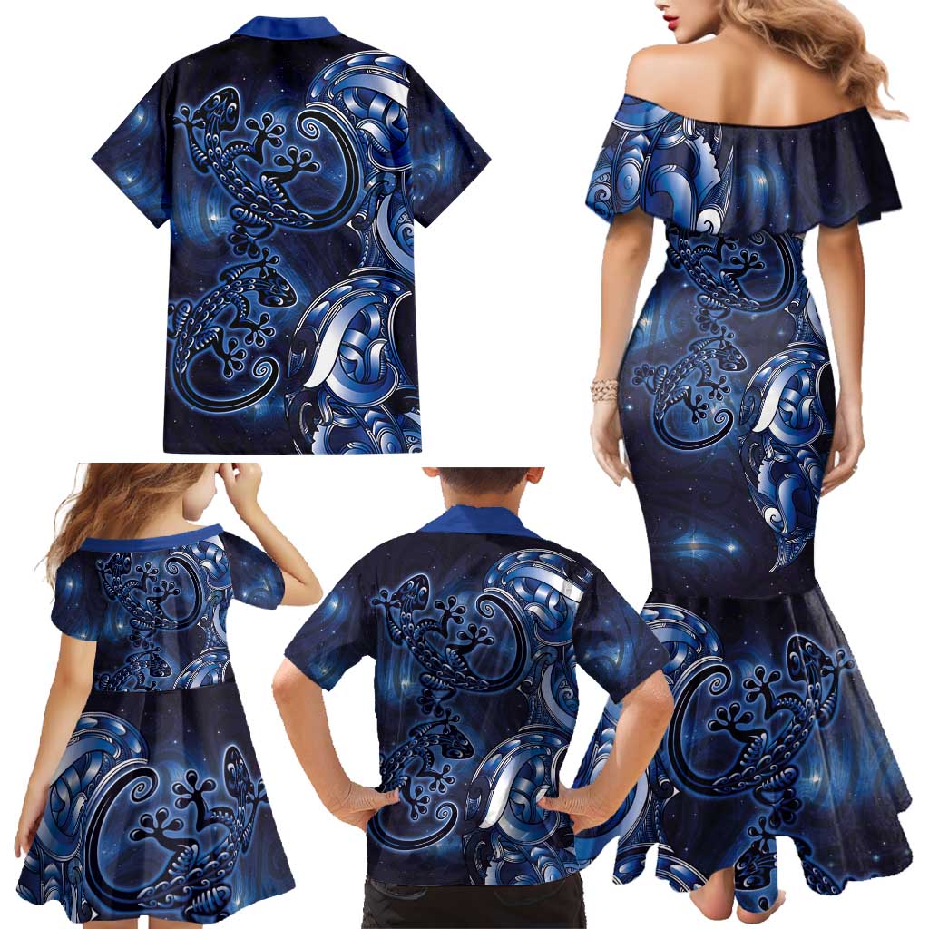 New Zealand Gecko Maori Art Tattoo Family Matching Mermaid Dress and Hawaiian Shirt Matariki Mode LT03 - Polynesian Pride