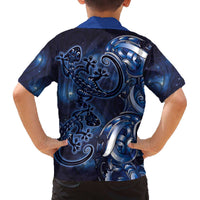 New Zealand Gecko Maori Art Tattoo Family Matching Off The Shoulder Long Sleeve Dress and Hawaiian Shirt Matariki Mode LT03 - Polynesian Pride