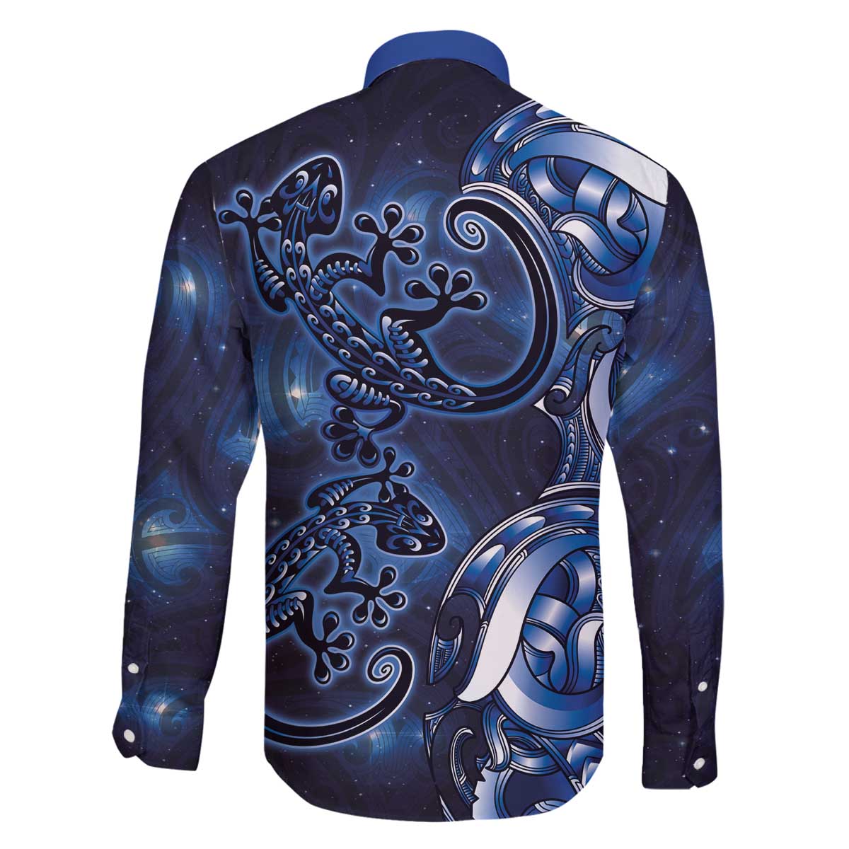 New Zealand Gecko Maori Art Tattoo Family Matching Off The Shoulder Long Sleeve Dress and Hawaiian Shirt Matariki Mode LT03 - Polynesian Pride