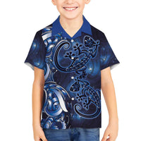 New Zealand Gecko Maori Art Tattoo Family Matching Off Shoulder Maxi Dress and Hawaiian Shirt Matariki Mode LT03 Son's Shirt Blue - Polynesian Pride