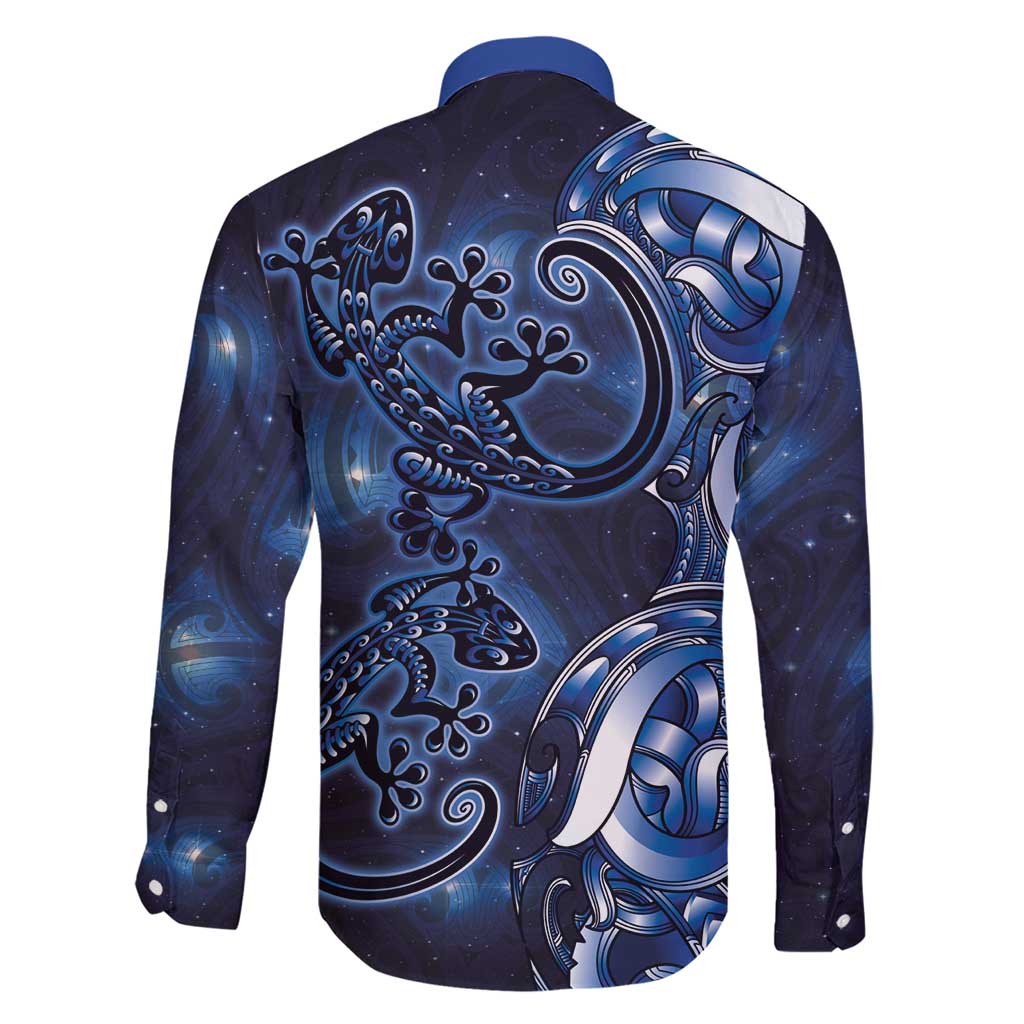 New Zealand Gecko Maori Art Tattoo Family Matching Short Sleeve Bodycon Dress and Hawaiian Shirt Matariki Mode LT03 - Polynesian Pride