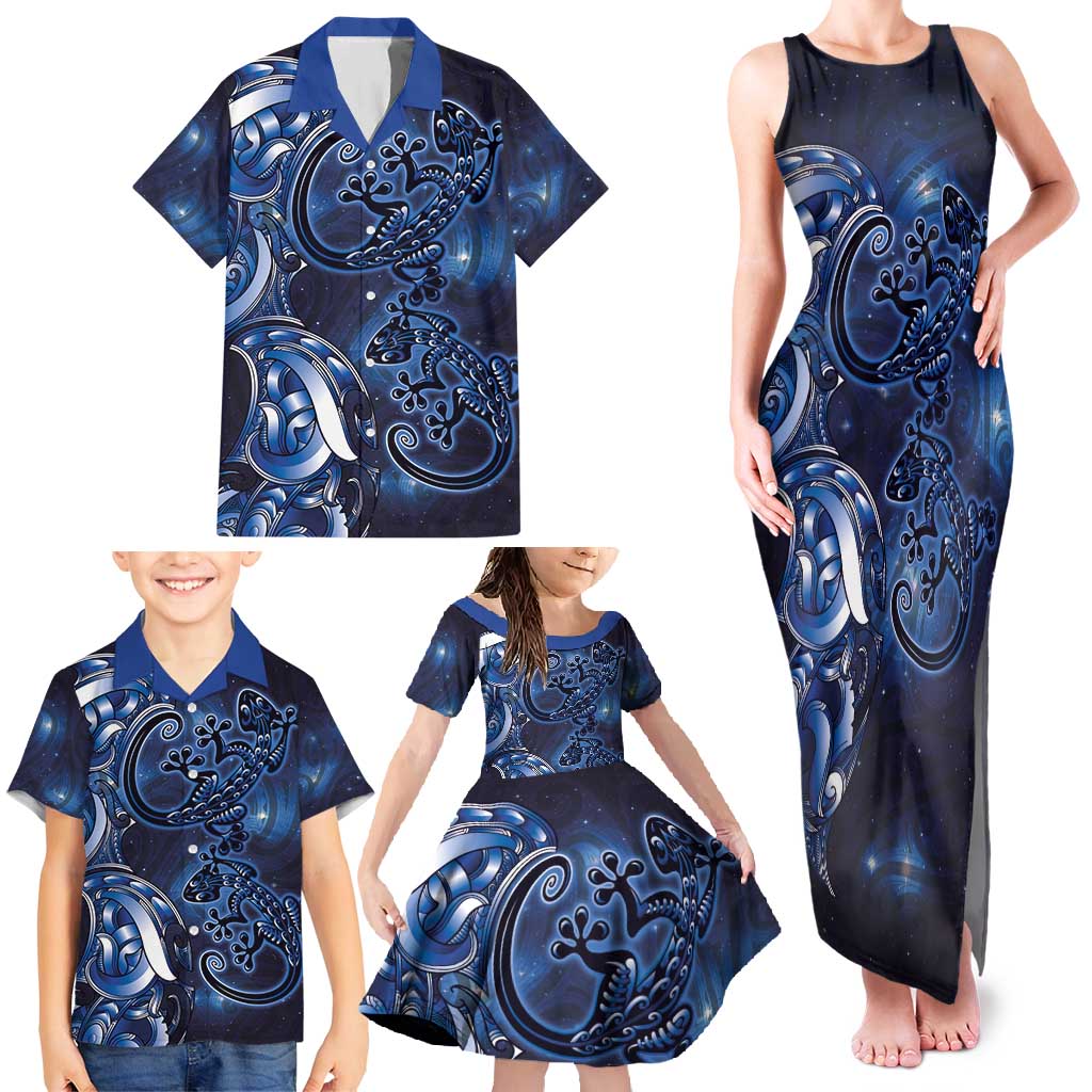 New Zealand Gecko Maori Art Tattoo Family Matching Tank Maxi Dress and Hawaiian Shirt Matariki Mode LT03 - Polynesian Pride