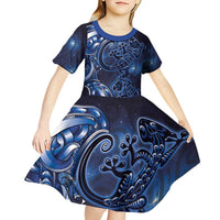 New Zealand Gecko Maori Art Tattoo Kid Short Sleeve Dress Matariki Mode LT03 - Polynesian Pride