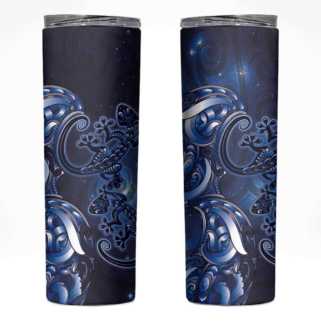 New Zealand Gecko Maori Art Tattoo Skinny Tumbler Matariki Mode LT03 Blue - Polynesian Pride