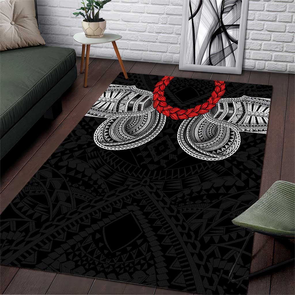Samoan Traditional Art Tattoos Area Rug Tatau Tribal Motifs with Ula Fala Black LT03 Black - Polynesian Pride