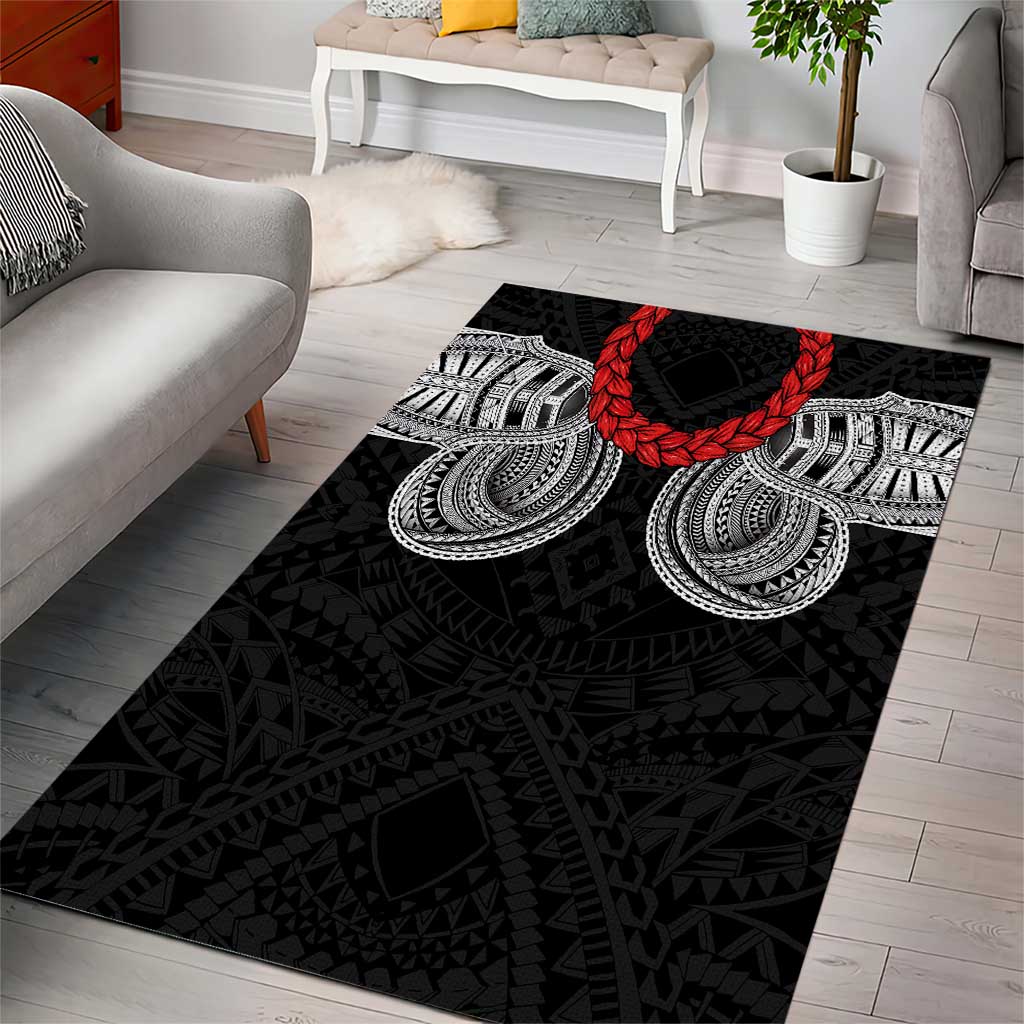 Samoan Traditional Art Tattoos Area Rug Tatau Tribal Motifs with Ula Fala Black LT03 - Polynesian Pride