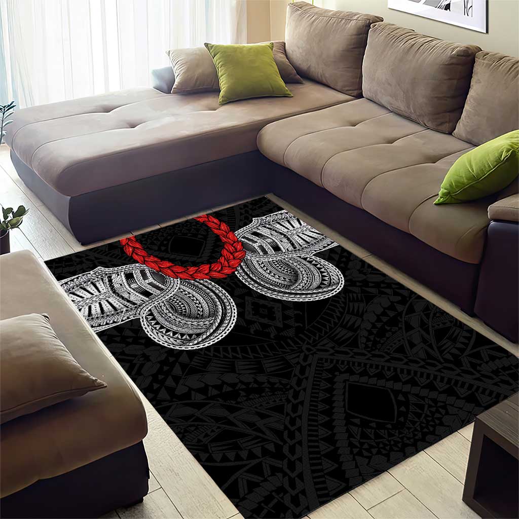 Samoan Traditional Art Tattoos Area Rug Tatau Tribal Motifs with Ula Fala Black LT03 - Polynesian Pride