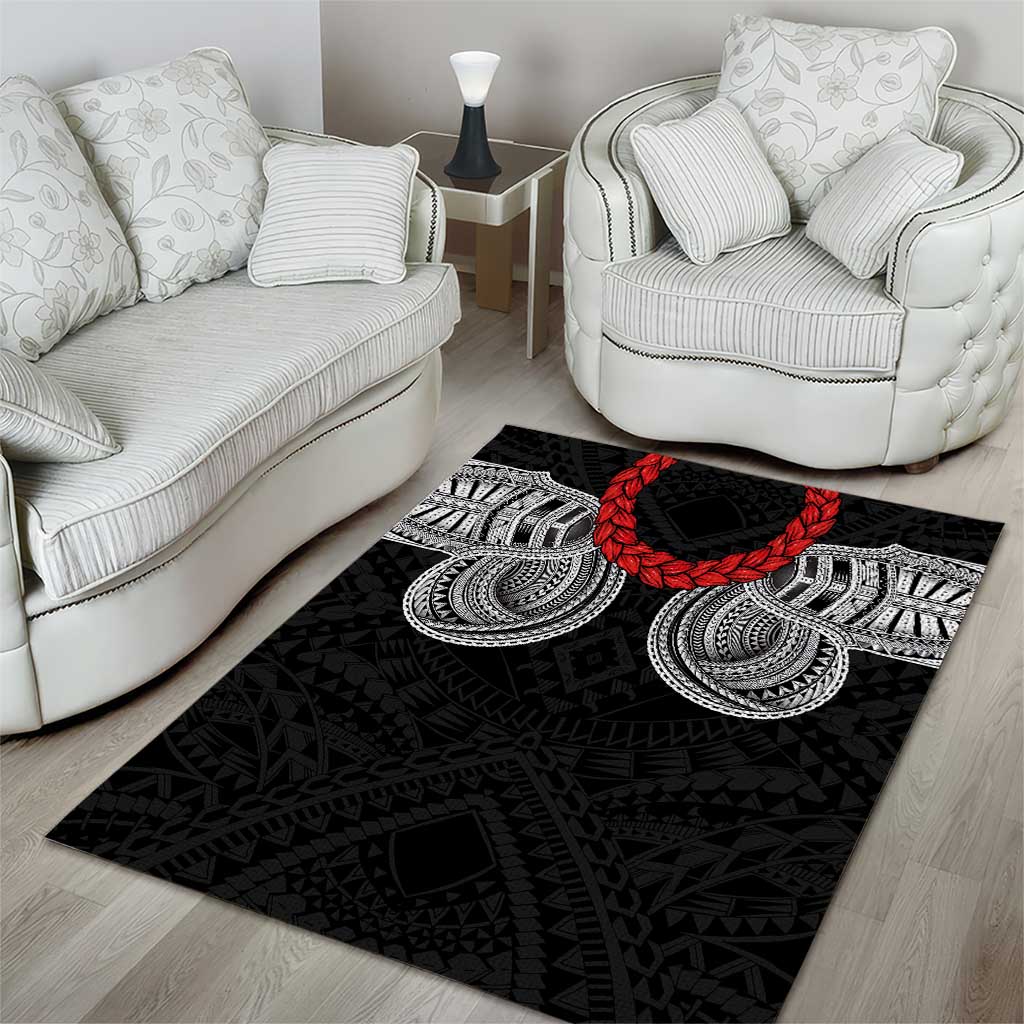 Samoan Traditional Art Tattoos Area Rug Tatau Tribal Motifs with Ula Fala Black LT03 - Polynesian Pride