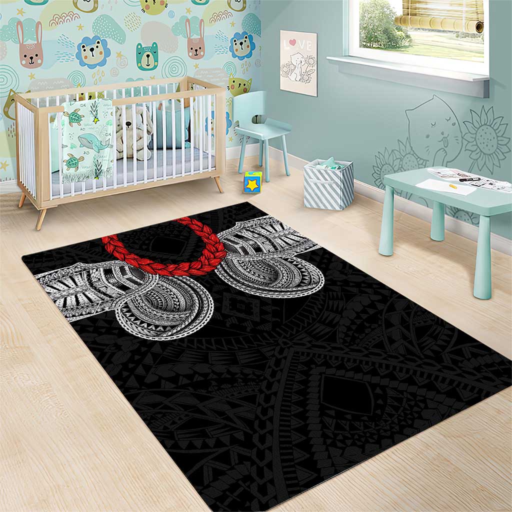 Samoan Traditional Art Tattoos Area Rug Tatau Tribal Motifs with Ula Fala Black LT03 - Polynesian Pride
