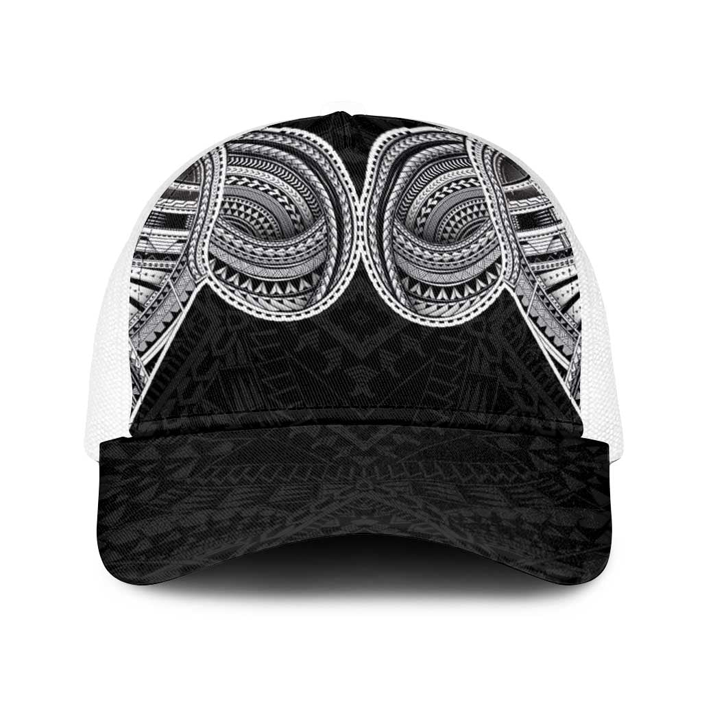 Samoan Traditional Art Tattoos Baseball Net Cap Tatau Tribal Motifs with Ula Fala Black LT03 One Size White Black - Polynesian Pride
