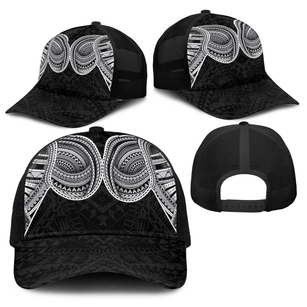 Samoan Traditional Art Tattoos Baseball Net Cap Tatau Tribal Motifs with Ula Fala Black LT03 - Polynesian Pride