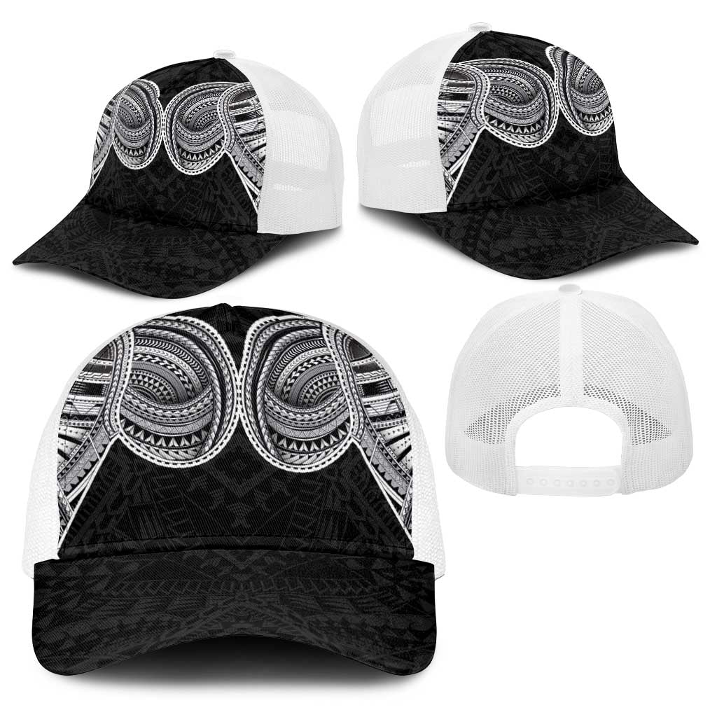 Samoan Traditional Art Tattoos Baseball Net Cap Tatau Tribal Motifs with Ula Fala Black LT03 - Polynesian Pride