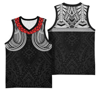 Samoan Traditional Art Tattoos Basketball Jersey Tatau Tribal Motifs with Ula Fala Black LT03 - Polynesian Pride