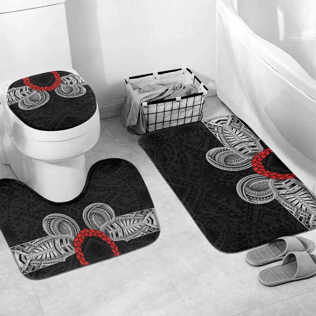 Samoan Traditional Art Tattoos Bathroom Set Tatau Tribal Motifs with Ula Fala Black LT03 Mat Set Only (3 pcs) One Size Black - Polynesian Pride
