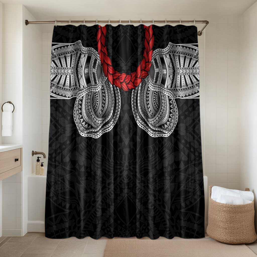 Samoan Traditional Art Tattoos Bathroom Set Tatau Tribal Motifs with Ula Fala Black LT03 Shower Curtain Only Black - Polynesian Pride