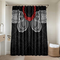 Samoan Traditional Art Tattoos Bathroom Set Tatau Tribal Motifs with Ula Fala Black LT03 Shower Curtain Only Black - Polynesian Pride
