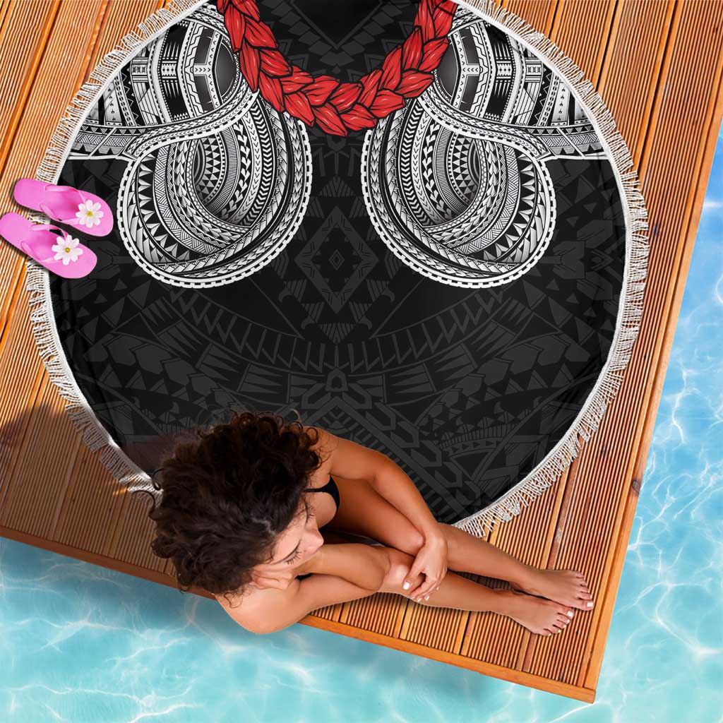 Samoan Traditional Art Tattoos Beach Blanket Tatau Tribal Motifs with Ula Fala Black LT03 - Polynesian Pride