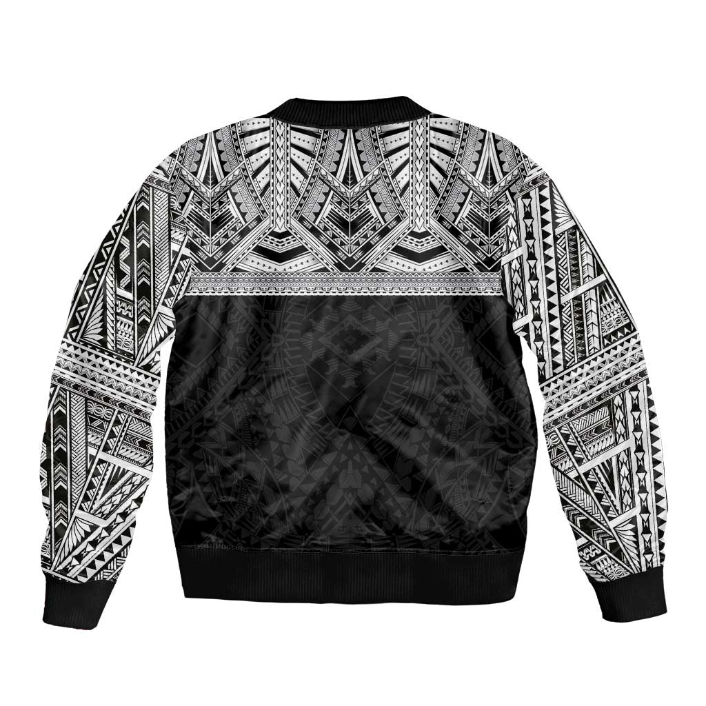 Samoan Traditional Art Tattoos Bomber Jacket Tatau Tribal Motifs with Ula Fala Black LT03 - Polynesian Pride