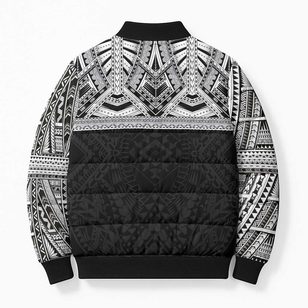 Samoan Traditional Art Tattoos Bomber Puffer Jacket Tatau Tribal Motifs with Ula Fala Black LT03 - Polynesian Pride