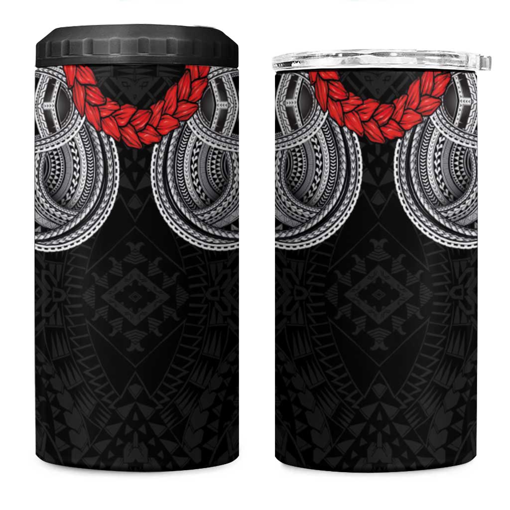 Samoan Traditional Art Tattoos 4 in 1 Can Cooler Tumbler Tatau Tribal Motifs with Ula Fala Black LT03 One Size: 16 oz Black - Polynesian Pride