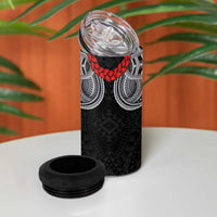 Samoan Traditional Art Tattoos 4 in 1 Can Cooler Tumbler Tatau Tribal Motifs with Ula Fala Black LT03 - Polynesian Pride