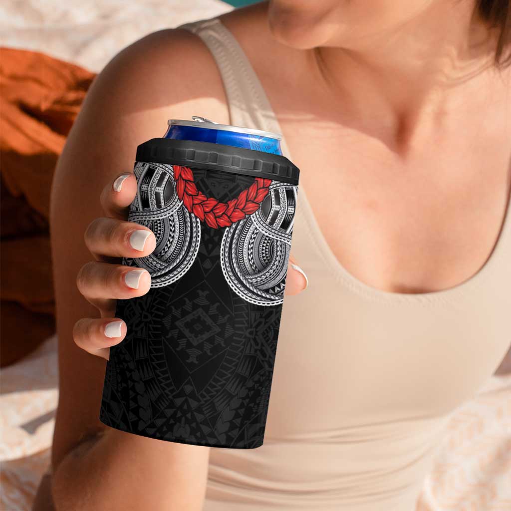 Samoan Traditional Art Tattoos 4 in 1 Can Cooler Tumbler Tatau Tribal Motifs with Ula Fala Black LT03 - Polynesian Pride