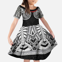 Samoan Traditional Art Tattoos Family Matching Long Sleeve Bodycon Dress and Hawaiian Shirt Tatau Tribal Motifs with Ula Fala Black LT03 Daughter's Dress Black - Polynesian Pride