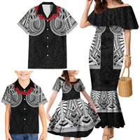 Samoan Traditional Art Tattoos Family Matching Mermaid Dress and Hawaiian Shirt Tatau Tribal Motifs with Ula Fala Black LT03 - Polynesian Pride