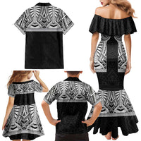 Samoan Traditional Art Tattoos Family Matching Mermaid Dress and Hawaiian Shirt Tatau Tribal Motifs with Ula Fala Black LT03 - Polynesian Pride