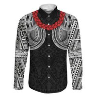 Samoan Traditional Art Tattoos Family Matching Mermaid Dress and Hawaiian Shirt Tatau Tribal Motifs with Ula Fala Black LT03 Dad's Shirt - Long Sleeve Black - Polynesian Pride