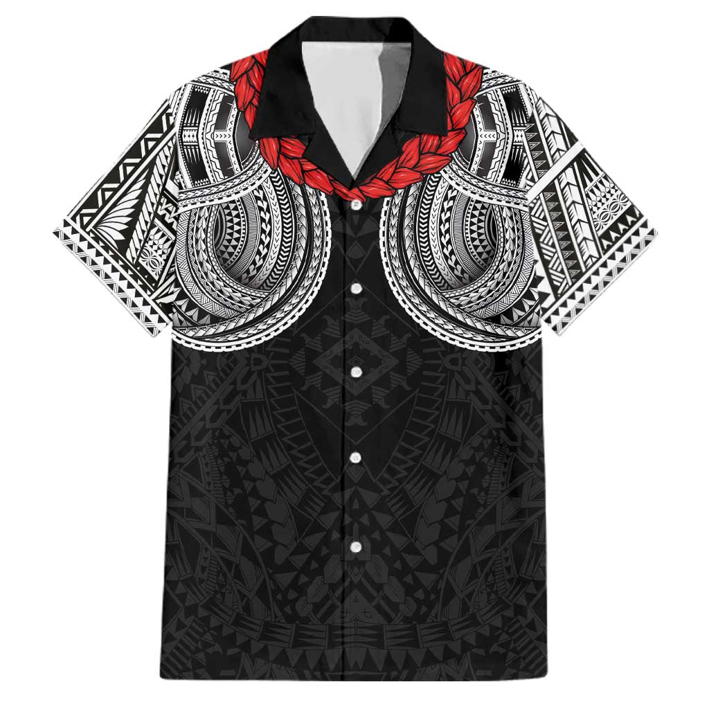 Samoan Traditional Art Tattoos Family Matching Off Shoulder Maxi Dress and Hawaiian Shirt Tatau Tribal Motifs with Ula Fala Black LT03 Dad's Shirt - Short Sleeve Black - Polynesian Pride