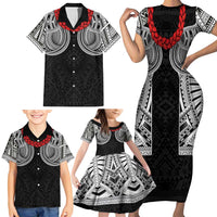 Samoan Traditional Art Tattoos Family Matching Short Sleeve Bodycon Dress and Hawaiian Shirt Tatau Tribal Motifs with Ula Fala Black LT03 - Polynesian Pride