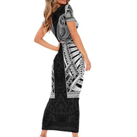 Samoan Traditional Art Tattoos Family Matching Short Sleeve Bodycon Dress and Hawaiian Shirt Tatau Tribal Motifs with Ula Fala Black LT03 - Polynesian Pride