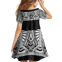 Samoan Traditional Art Tattoos Family Matching Summer Maxi Dress and Hawaiian Shirt Tatau Tribal Motifs with Ula Fala Black LT03 - Polynesian Pride