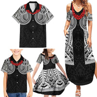 Samoan Traditional Art Tattoos Family Matching Summer Maxi Dress and Hawaiian Shirt Tatau Tribal Motifs with Ula Fala Black LT03 - Polynesian Pride