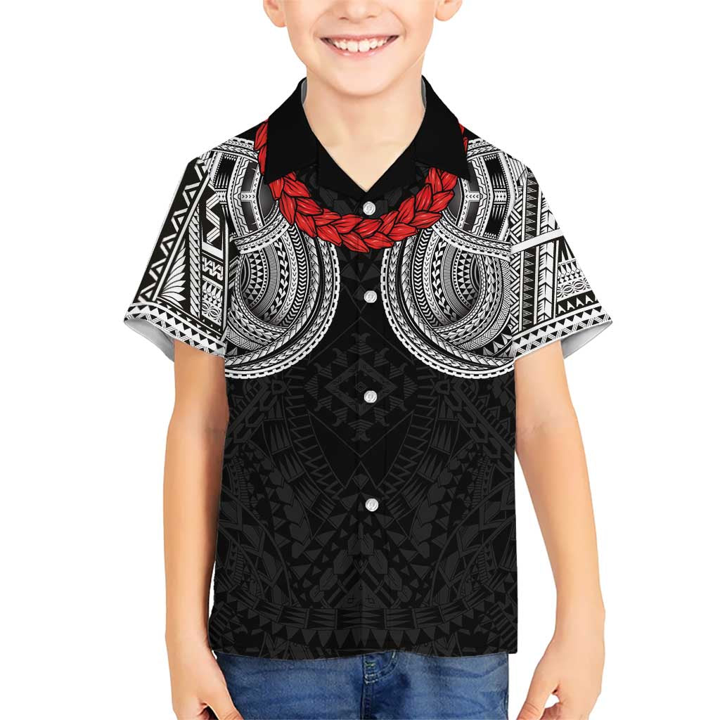 Samoan Traditional Art Tattoos Family Matching Summer Maxi Dress and Hawaiian Shirt Tatau Tribal Motifs with Ula Fala Black LT03 Son's Shirt Black - Polynesian Pride