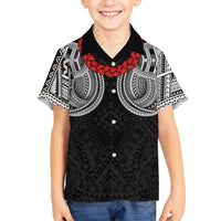 Samoan Traditional Art Tattoos Family Matching Summer Maxi Dress and Hawaiian Shirt Tatau Tribal Motifs with Ula Fala Black LT03 Son's Shirt Black - Polynesian Pride