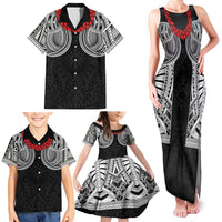 Samoan Traditional Art Tattoos Family Matching Tank Maxi Dress and Hawaiian Shirt Tatau Tribal Motifs with Ula Fala Black LT03 - Polynesian Pride