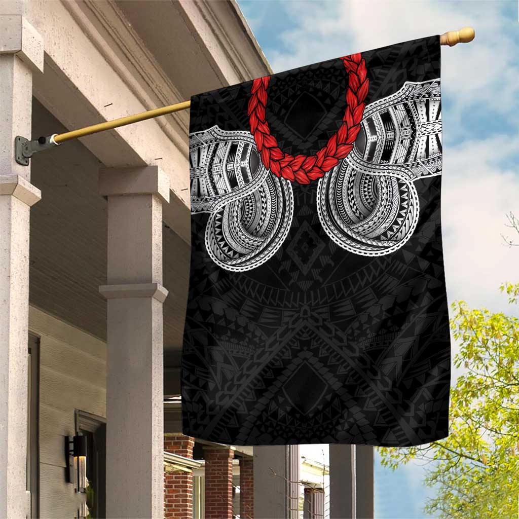 Samoan Traditional Art Tattoos Garden Flag Tatau Tribal Motifs with Ula Fala Black LT03 House Flag Black - Polynesian Pride