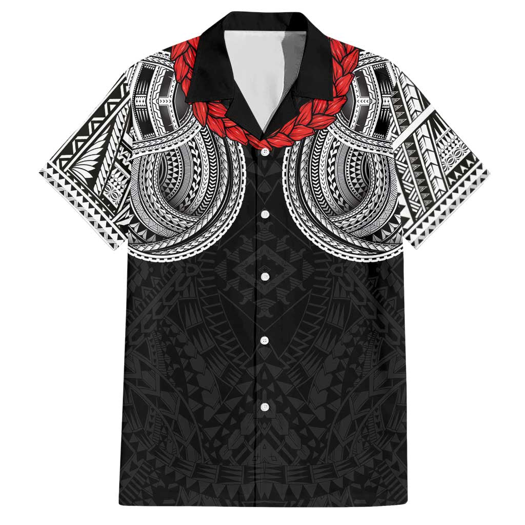 Samoan Traditional Art Tattoos Hawaiian Shirt Tatau Tribal Motifs with Ula Fala Black LT03 Black - Polynesian Pride