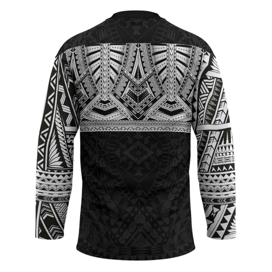 Samoan Traditional Art Tattoos Hockey Jersey Tatau Tribal Motifs with Ula Fala Black LT03 - Polynesian Pride