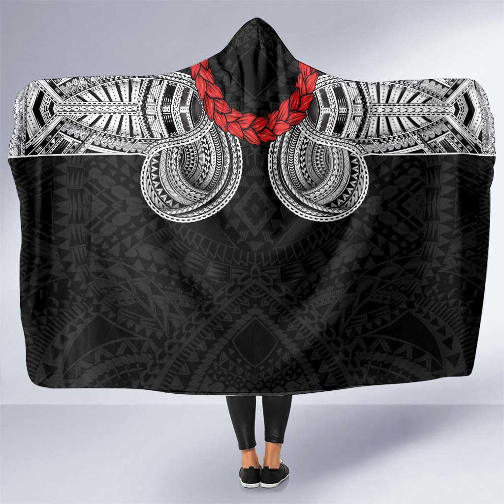 Samoan Traditional Art Tattoos Hooded Blanket Tatau Tribal Motifs with Ula Fala Black LT03 One Size Black - Polynesian Pride