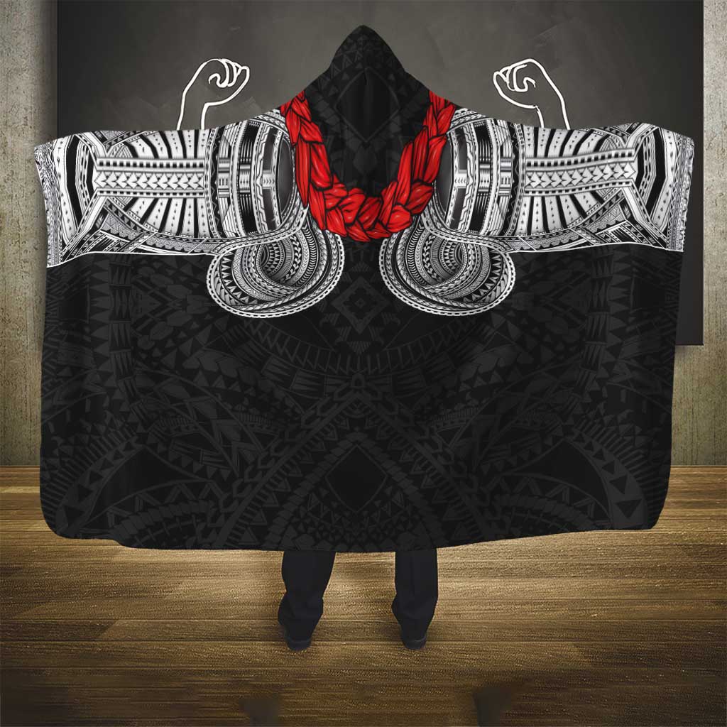 Samoan Traditional Art Tattoos Hooded Blanket Tatau Tribal Motifs with Ula Fala Black LT03 - Polynesian Pride