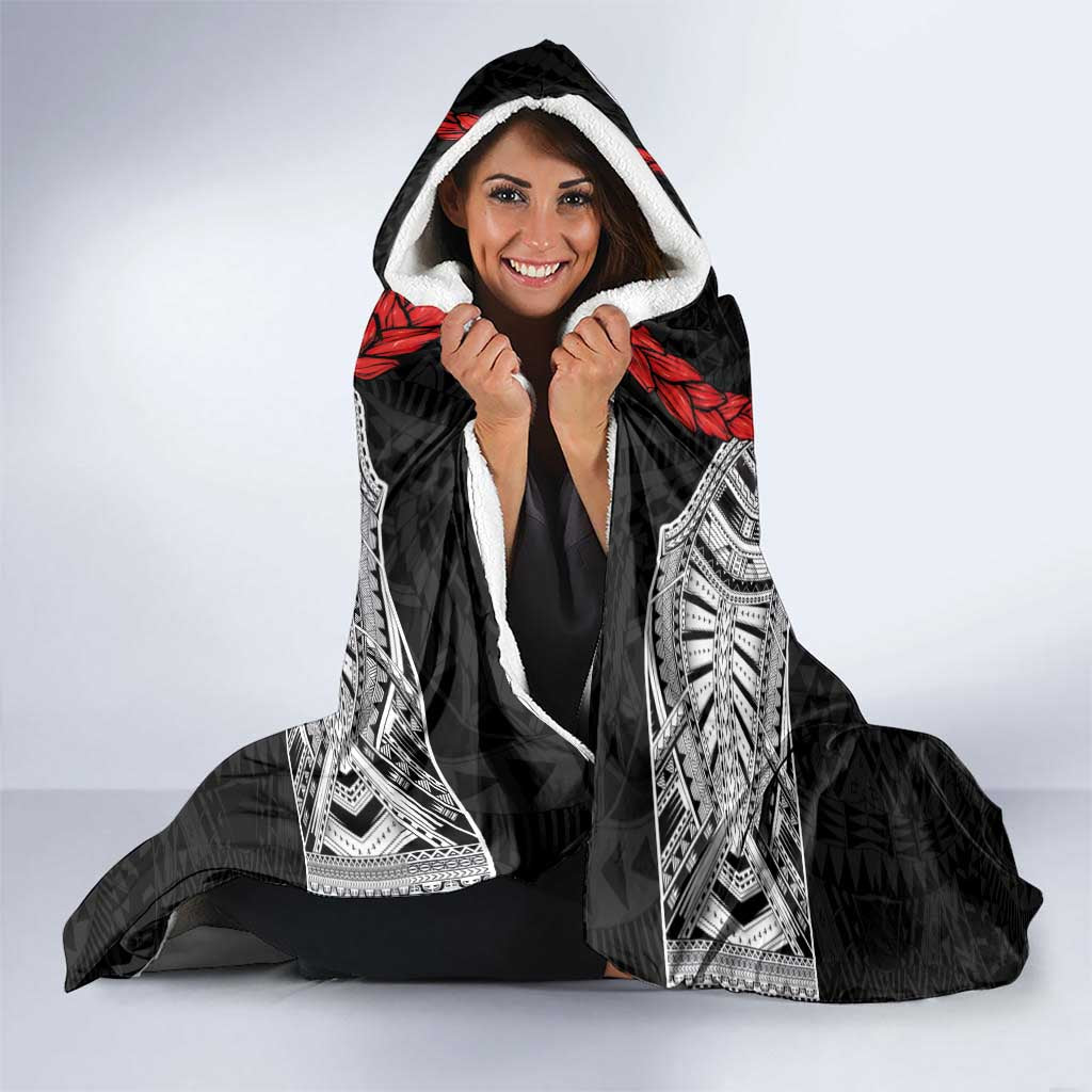 Samoan Traditional Art Tattoos Hooded Blanket Tatau Tribal Motifs with Ula Fala Black LT03 - Polynesian Pride
