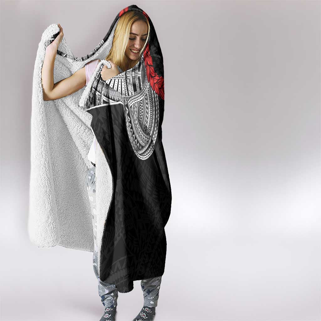 Samoan Traditional Art Tattoos Hooded Blanket Tatau Tribal Motifs with Ula Fala Black LT03 - Polynesian Pride