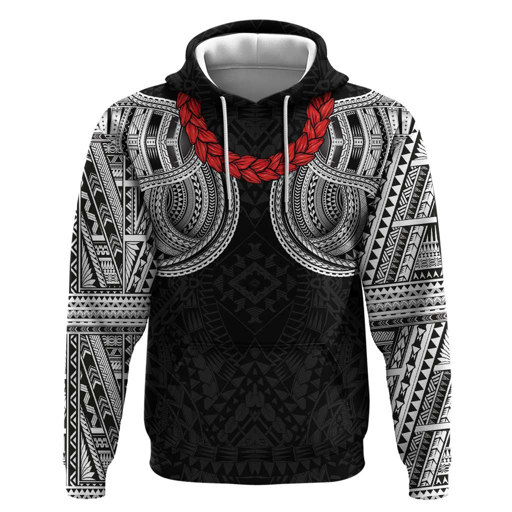 Samoan Traditional Art Tattoos Hoodie Tatau Tribal Motifs with Ula Fala Black LT03 Pullover Hoodie Black - Polynesian Pride